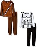 Star Wars  Boys' 4-Piece Cotton Pajama Set, Brown/White, 4