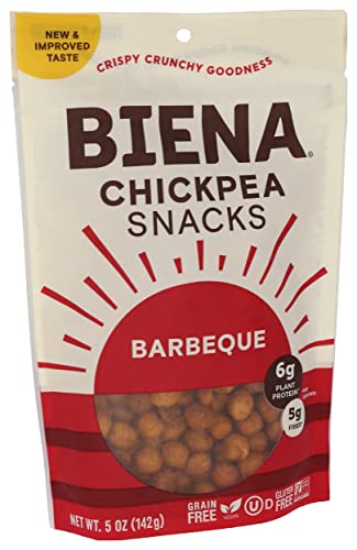 BIENA CHICKPEA SNACKS – CRUNCHY ROASTED CHICKPEAS – HIGH FIBER VEGAN PROTEIN SNACKS FOR ADULTS AND KIDS – 5 OUNCE INDIVIDUAL PACK – BARBECUE