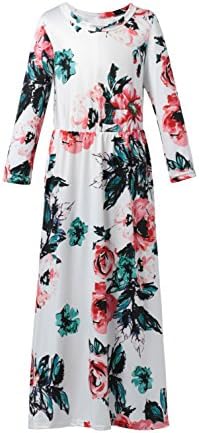 aibeiboutique Girls Summer Floral Printed Casual Holiday Beach Short Sleeve Maxi Dress with Pockets