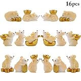 JUSTDOLIFE Micro Landscape, 16 Pack Miniature Mice Figurines Golden Rat Mice Figurine Resin Mice Micro Landscape Decor Bonsai Animal Crafts Miniature Figurines for 2020 New Year Home Decor
