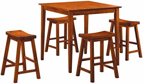Homelegance HO- 5 Piece Saddleback Dinette Set, Oak-Sand-Thru Finish, One Size