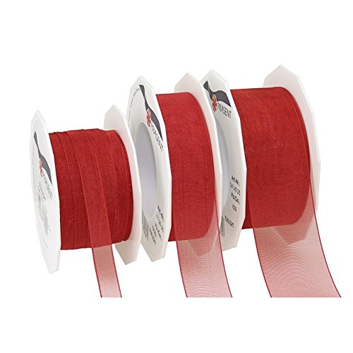 PRÄSENT - Four Seasons Organza wired edge Ribbon Red 10 mm width, 25 m length — image 1