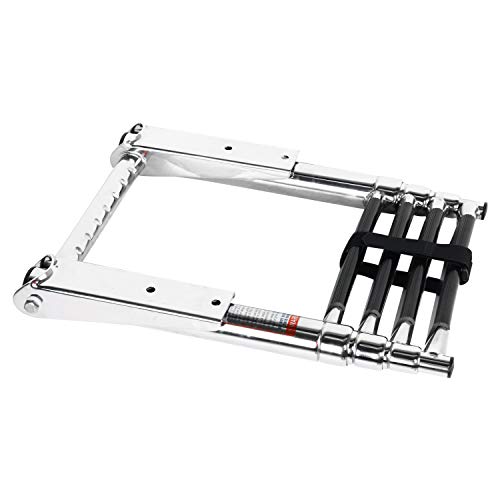 DasMarine 4 Step Ladder 316 Stainless Steel Telescoping Ladder, Telescoping Folding Over Platform Boarding Swim Step Ladder with Built in Handle, 900 lbs. Capacity with Secure Strap