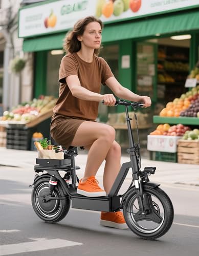 1400W Peak Motor Electric Scooter for Adults, 65 KM of Range Scooter with Seat, 48KM/H Top Speed, 48V Battery, Dual Suspension, Foldable E Scooter for Cargo, Commuting