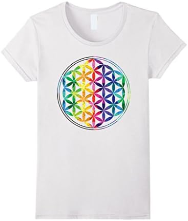Women's Colorful Flower of Life Graphic T-Shirt Cosmic Rainbow XL White