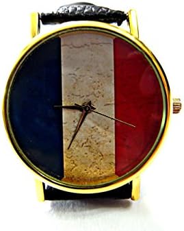 France Flag Watch, France Flag Leather Watch, Bracelet Watch, Handmade Watch, Genuine Leather Bracelet Watch P164