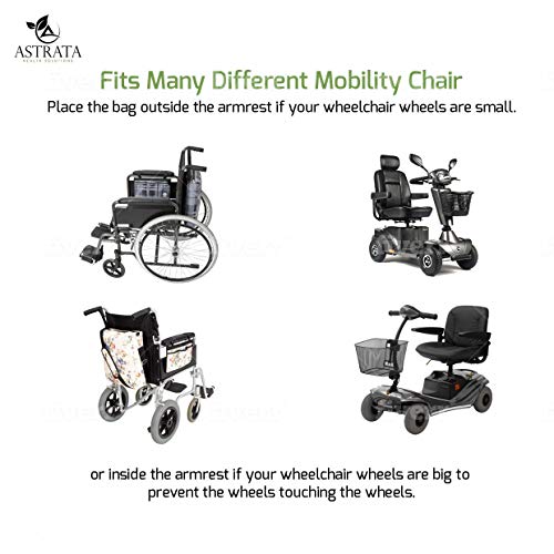 Larger Wheelchair Side Bag - Arm Rest Pouch - Wheel Chair Accessories Organizers - Fits Walkers, Rollators, Scooters (Larger Sized Black)
