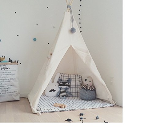 LoveTree Portable Kids Cotton Canvas Teepee Indina Play Tent Playhouse - Class White One Window Style