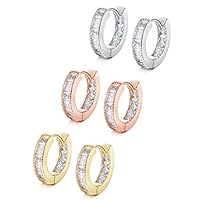 YADOCA 3 Pairs Hoop Huggie Earrings Set for Women Cubic Zirconia Cuff Earrings Small Hoop Dangle Cartilage Earrings Hypoallergenic Ear Piercings