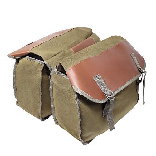 Jolitac Motorcycle Saddle Bag Large Capacity Canvas Panniers Bags for Bicycle Bike Motor Rear Seat Carrier Bag Army Green Two Side Saddlebags