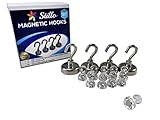 Powerful Neodymium Heavy Duty Hook Magnets 40lb 4 Pack + 10 Piece Strong Clear Acrylic Magnetic Push Pins +5 anti-scratch pads for Refrigerator Whiteboard Locker Map by Stillo