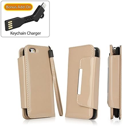 iPhone 6 Case, BoxWave [Patent Leather Clutch Case with BONUS Keychain Charger] Vegan Leather Wristlet / Wallet Cover for Apple iPhone 6, 6s - Sandstone