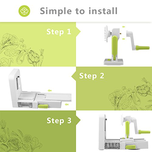 Spiral Slicer Domserv Kitchen Spiralizer 5 Stainless-Steel Blades Foldable Vegetable Slicer Strong Suction Base for Veggie Fruits Pasta & Noodle Maker with Peeler & Cleaning Brush, 2018 New Model