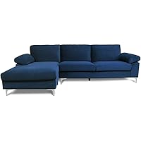 Sectional Sofa with Chaise Lounge,L-Shaped Couch for Living Room,Velvet Fabric,Metal Legs,Blue Couch