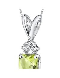 Oro blanco de 14 quilates corte radiante 1.00 quilates Peridot colgante de diamantes