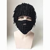 Jenny Shop Beard Wig Hats Handmade Knit Warm Winter Caps Men Women Kid (Black, Adult)
