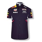 Red Bull Racing Formula 1 2017 Motorsports Blue Button Up Polo Shirt w/Sponsers (Medium)