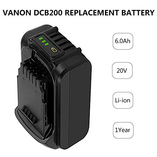 VANON DCB200 for Dewelt, 6.0Ah 20V Lithium-ion Battery for Dewalt DCB203 DCB204 DCB205 DCB205-2 DCB180 DCD985B DCD771C2 DCS355D1 DCD790B Cordless power tools(2 Pack) - Thumbnail 2
