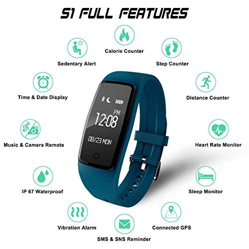 GULAKI Fitness Tracker Watch, Exercise Tracker with Heart Rate Monitor Calorie Counter Pedometer IP67 Waterproof Smart Wristband Bracelet Activity Tracker for Android & IOS (Blue Watch)