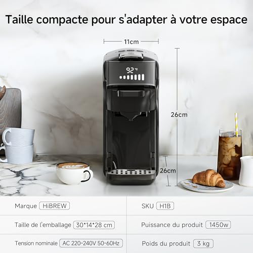 HIBREW H1B 6-in-1 Capsule Coffee Machine, 20 Bar Espresso Compatible with Ns*/DG*/Es*/Kcup*/Ground Coffee, Single Button Hot and Cold Brew, Adjustable Temperature and Quantity (Black)