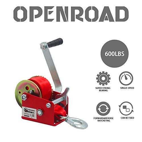 OPENROAD 600lbs Hand Winch Boat Trailer Winch, Manual Winch with 6m