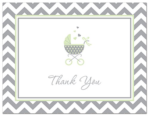 50 Cnt Lovely Mint Carriage Baby Shower Thank You Cards