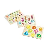 Orange Pieces Wooden Peg Puzzle - 3 Piece Set Puzzles for Kids Ages 3-5 Years - Toddlers Alphabet ABC, Numbers and Shapes Toy Perfect pegged Puzzles for Kid Learning Letters, Number, Shape Board Gift