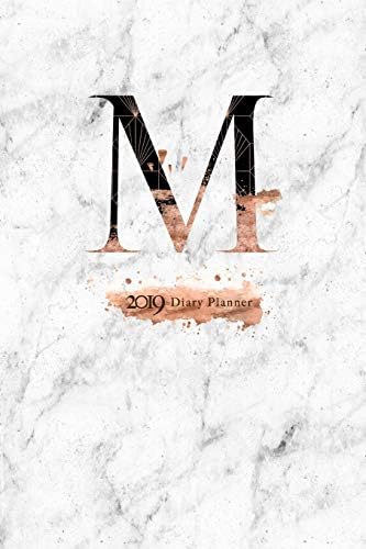 2019 Diary Planner: Abstract Rose Gold & Black January to December 2019 Diary Planner With "M" Monogram on Luxury Gray Marble.