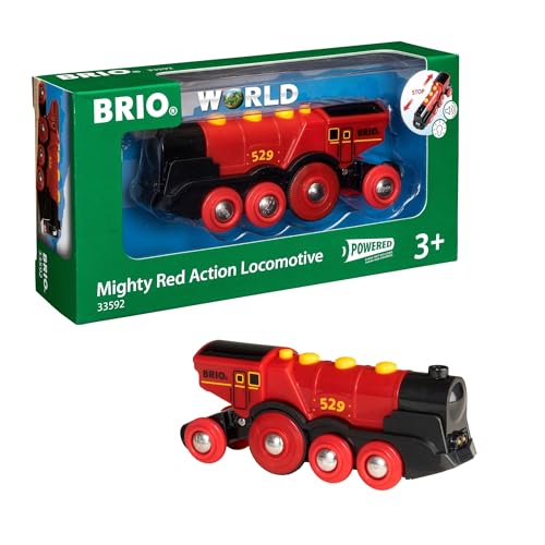 BRIO World Mighty Red Action Locomotive - Battery-operated Toy Train for Wooden Track - Motorized Train with Light & Sound - Compatible with All BRIO Railway Sets - Interactive Play - Kids Ages 3 & Up