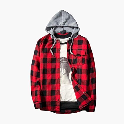 Men's Hooded Shirts On Sale, Jiayit Mens Casual Slim Fit Plaid Long Sleeve Button Down T-Shirts Hoodies Sweatshirt Blouse Tops (2XL, Red)