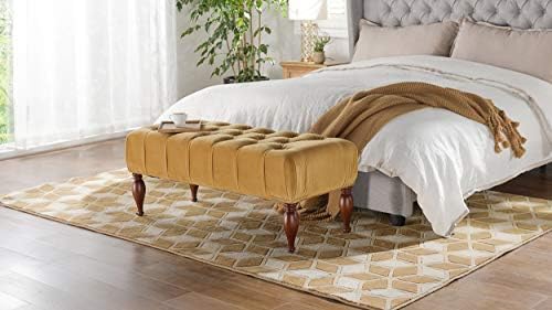 Amazon Com Jennifer Taylor Home Entryway Bench Gold Hand Tufted Hand Painted And Hand Rub Finished Legs Furniture Decor