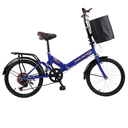 Shock Absorption Folding Bicycle Men and Women Lightweight Student Single Speed car Fixed Gear Bicycle Single Speed High Carbon Steel Frame-Variable Speed Shock Absorption – Dark Blue