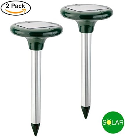 Solar Mole Repellent - (2 pack) Gopher Repellent Vole Repellent Rodent Repellent for lawn garden yard removal Ultrasonic sonar sonic Deterrent Waterproof Weatherproof replaces mole killer Pest Control