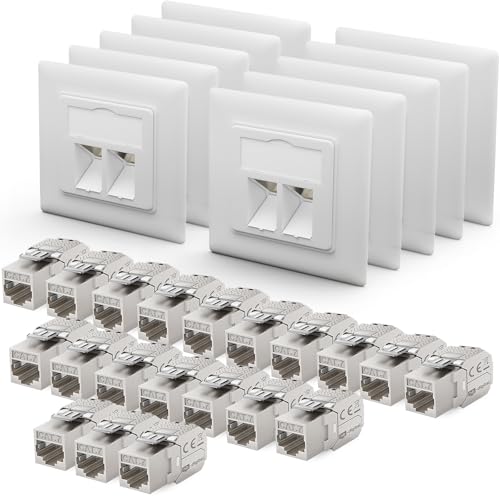 HB-DIGITAL 10 Stück 2-Port Unterputz-Netzwerkdose CAT 7 mit Keystone - Weiß