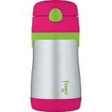 THERMOS FOOGO Vacuum Insulated Stainless Steel 10-Ounce Straw Bottle, Watermelon/Green