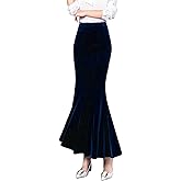 ebossy Women's High Waist Bodycon Velvet Fishtail Mermaid Maxi Skirt Evening Party