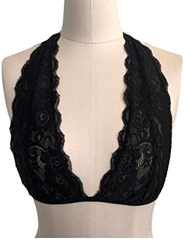 Sheinside Women Lace Bralette Soft Unlined V-neck Halter Bralette