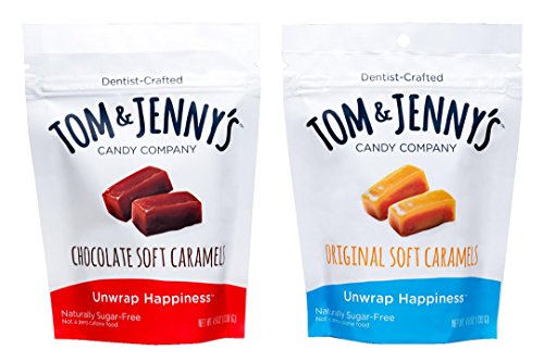 Tom and Jenny s Sugar-Free Mixed Soft Caramels - Original and Chocolate - Sweetened With Xylitol and Maltitol 4.6 Ounce Bags (Pack of 2)