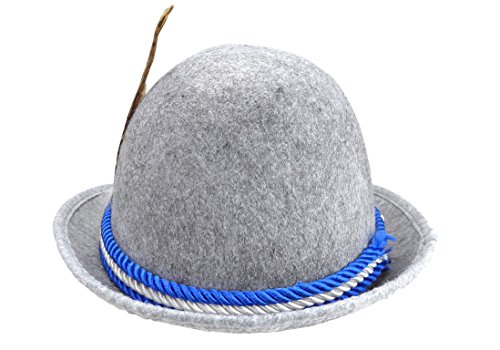 Essence Of Europe Gifts Men's German Fedora Hat W/Bavarian Rope & Feather X-Large Gray