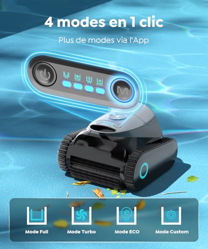 BRINBO C1 Pool Robot Bottom and Walls, Double Filter, Wireless Pool Robot, 7 Cleaning Modes, 170-180 Min Autonomy, Powerful Vacuum Cleaner for Pools up to 150 m², Mica Grey