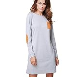 vanberfia Women's O Neck Long Sleeve Elbow Patch T-Shirt Dress