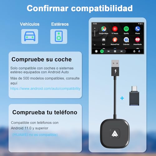 LXJADAP Android Auto Inalambrico Adaptador, Adaptador Android Auto inalambrico con 5GHz WiFi, Admite Actualización en Línea, para OEM Wired Android Auto Modelo, Plug and Play