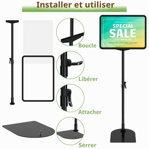 Newzealkids 6 Pack A4 Poster Stands, Adjustable Reusable Menus Advertising Display Stands, Display Stands for Vertical and Horizontal Display, Black