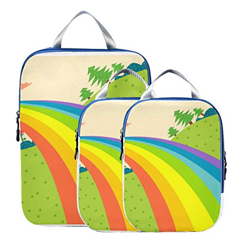 Rainbow Lanscape 3 Set Packing Cubes,2 Various Sizes Travel Luggage Packing Organizers(j)