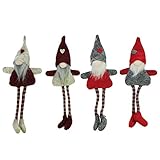 Set of 4 Plush Red Gray and Beige Decorative Gnome Hanging Christmas Ornaments 8