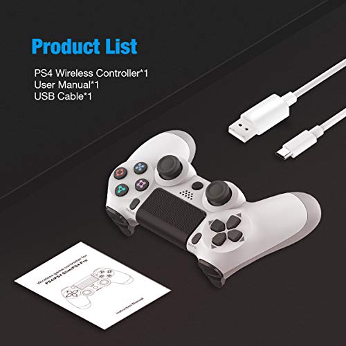 Y-Team Wireless Controller for PS4 Control Remote Game Controller Gamepad with Motors Touchpad Joystick Audio Indicator and USB Cable for Playstation 4/Pro/Slim（White）