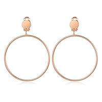 BIRSTONE Clip on 2 Inch Large Big Hoop Minimalist Earrings