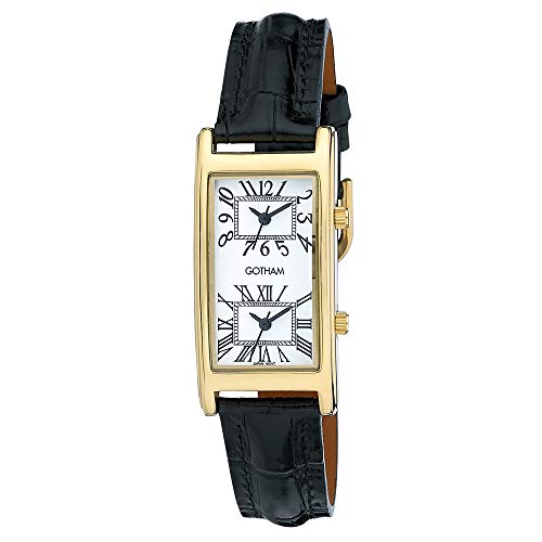 Gotham Men's Gold-Tone Dual Time Zone Leather Strap Watch # GWC15090GW