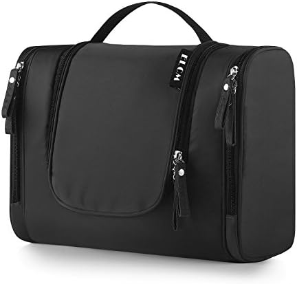 ELCM Cosmetic Bag, Portable Travel Bag Toiletry Bag Large Makeup Pouch Waterproof Hanging Organizer Bag for Women (Black)