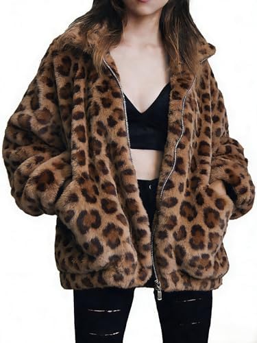 NATHGAM Womens Faux Fur Cropped Hooded Jackets Fuzzy Zip Up Sherpa
